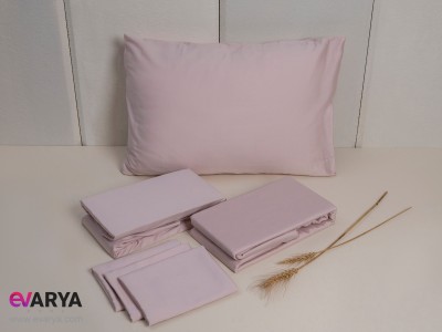 ست کامل ملحفه کشدوزی دو نفره ساتن کتان برند Lifano Home شش تکه رنگ صورتی پودری