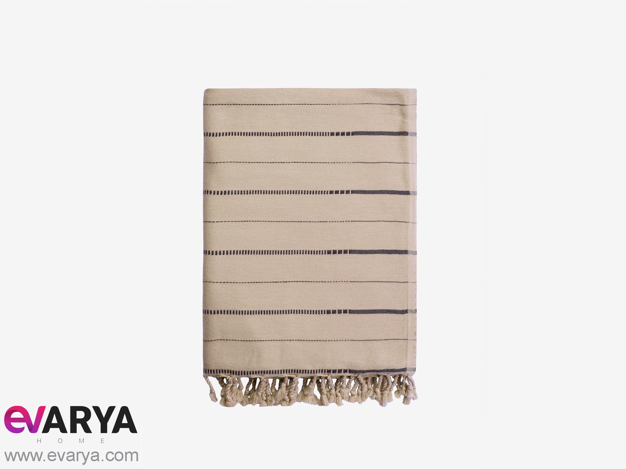 شال مبل منگوله دار طرح Boa برند Barine ابعاد 180×130 رنگ بژ خاکی
