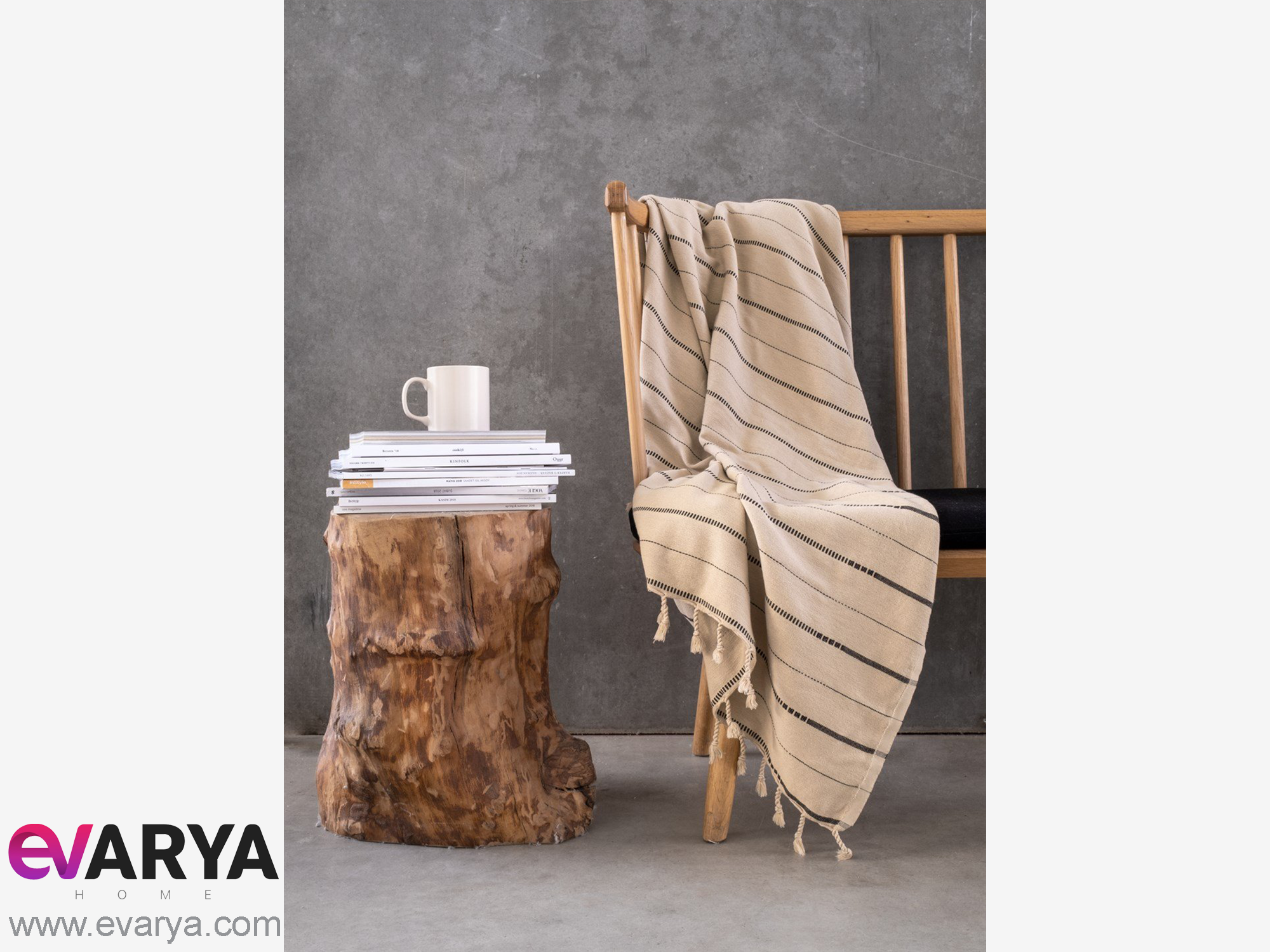 شال مبل منگوله دار طرح Boa برند Barine ابعاد 180×130 رنگ بژ خاکی