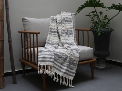 شال مبل منگوله دار طرح Fringe برند Barine ابعاد 170×130 رنگ سرمه ای