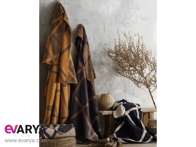 پتو پنبه ای تکنفره برند iyi geceler istanbul مدل modernist رنگ قهوه ای خردلی سایز 220×150
