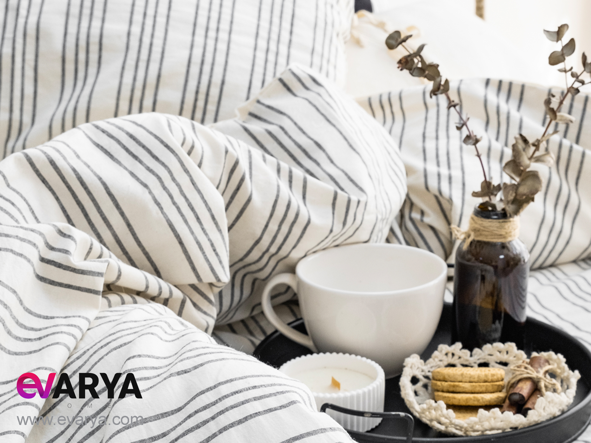 ست ملحفه لینن مدل Nota برند Saheser دونفره چهار تکه سایز 160x200 رنگ طوسی تیره