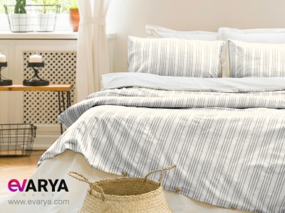 ست ملحفه لینن مدل Nota برند Saheser دونفره چهار تکه سایز 160x200 رنگ طوسی تیره