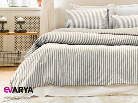 ست ملحفه لینن مدل Nives برند Saheser دونفره چهار تکه سایز 160x200 رنگ طوسی