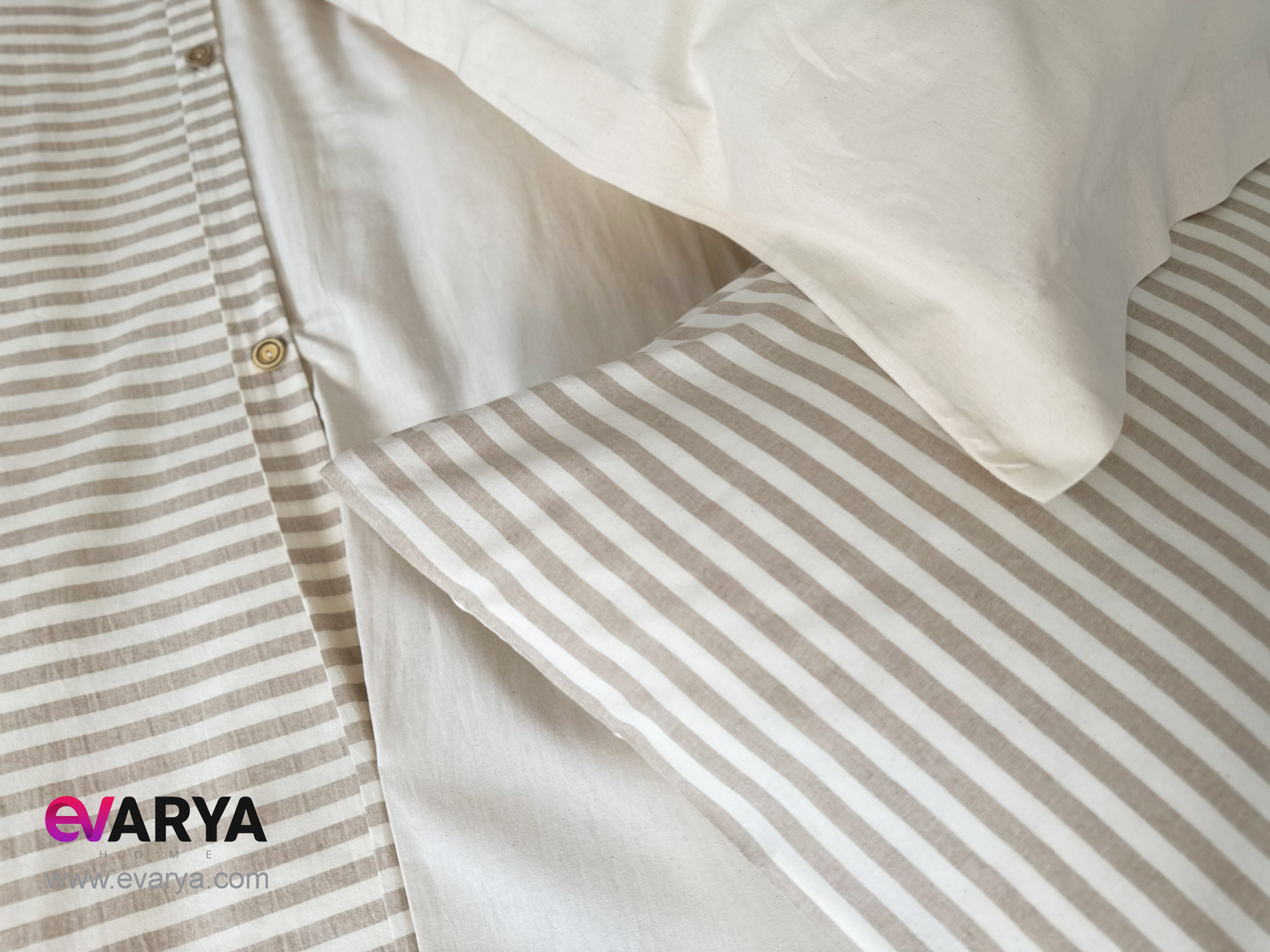 ست ملحفه لینن مدل Nives برند Saheser دونفره شش تکه سایز 180x200 رنگ بژ