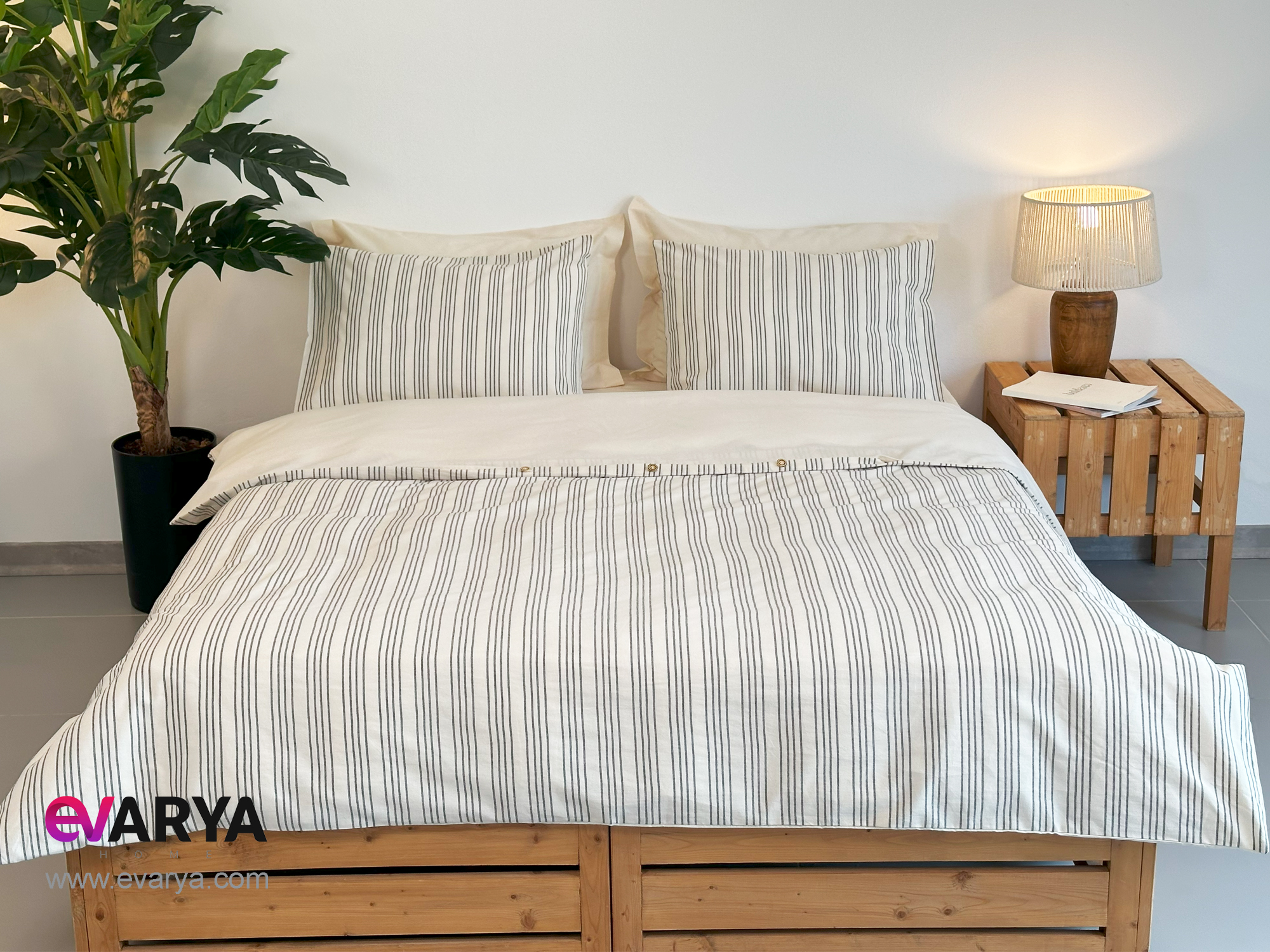 ست ملحفه لینن مدل Nota برند Saheser دونفره شش تکه سایز 160x200 رنگ طوسی 