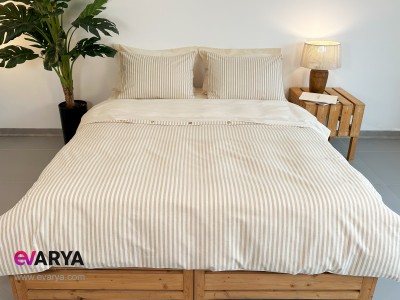 ست ملحفه لینن مدل Nives برند Saheser دونفره شش تکه سایز 160x200 رنگ بژ