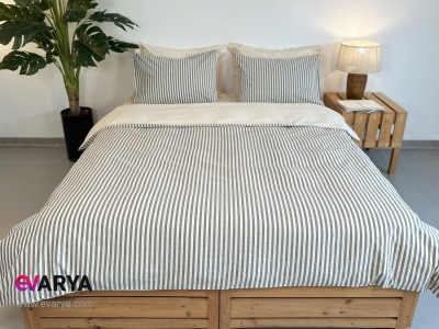 ست ملحفه لینن مدل Nives برند Saheser دونفره شش تکه سایز 180x200 رنگ طوسی