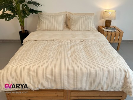 ست ملحفه لینن مدل Nota برند Saheser دونفره شش تکه سایز 180x200 رنگ بژ