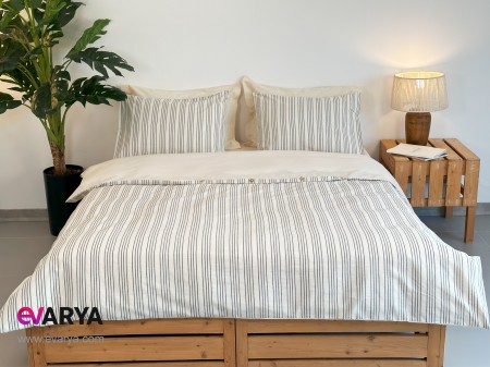 ست ملحفه لینن مدل Nota برند Saheser دونفره شش تکه سایز 160x200 رنگ طوسی 