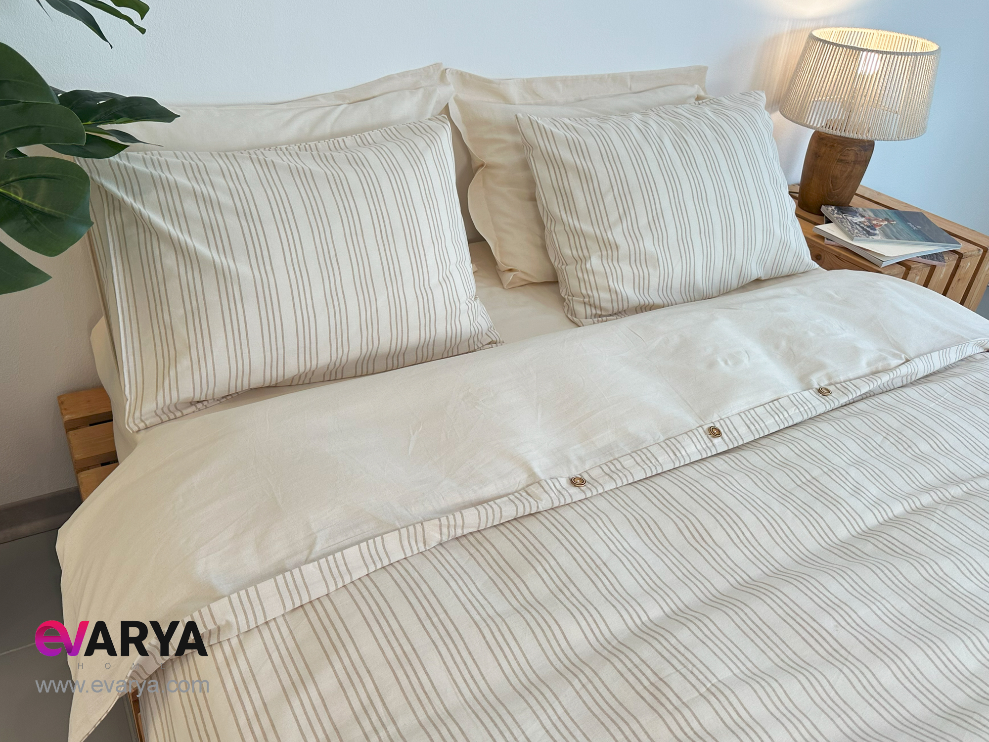 ست ملحفه لینن مدل Nota برند Saheser تکنفره چهار تکه سایز 120x200 رنگ بژ