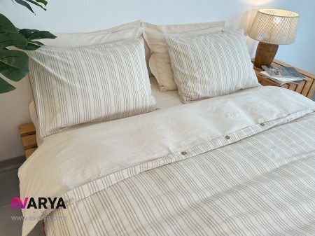 ست ملحفه لینن مدل Nota برند Saheser تکنفره چهار تکه سایز 120x200 رنگ بژ