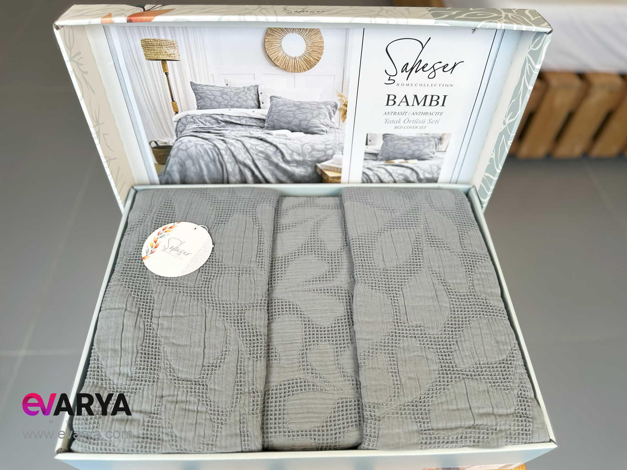 روتختی پیکه بافت ژاکارد مدل BAMBI برند saheser سایز دو نفره سه تکه طوسی 